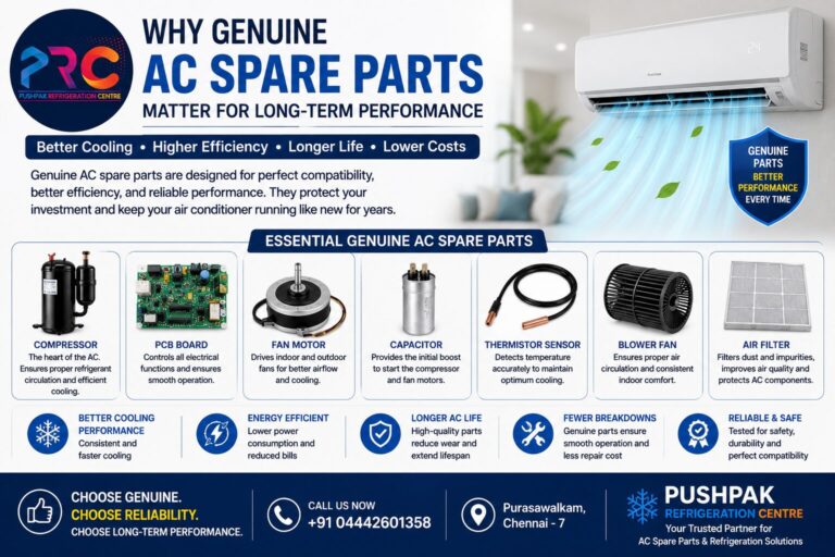 Why Genuine AC Spare Parts Matter for Long-Term Performance - Pushpak Refrigeration Centre Chennai