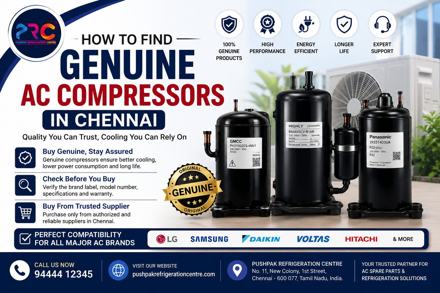 Genuine AC Compressors in Chennai | Pushpak Refrigeration Centre