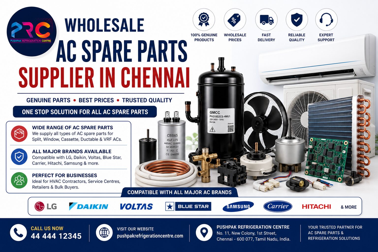 Wholesale AC Spare Parts Supplier in Chennai | Pushpak Refrigeration Centre