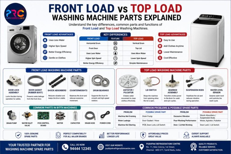 Front Load vs Top Load Washing Machine Parts Explained | Pushpak Refrigeration Centre